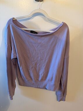 Carbon38 Lavender Grey Off-Shoulder Sweatshirt